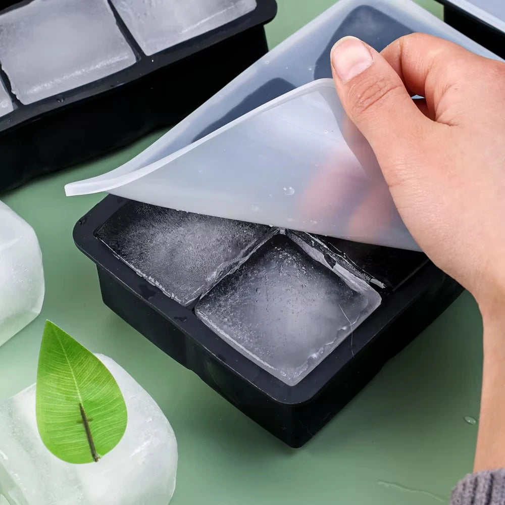 4/6/8/Grid Big Ice Tray Mold Box Large Food Grade Silicone Ice Cube Square Tray Mold Pub Wine Ice Blocks Maker Model