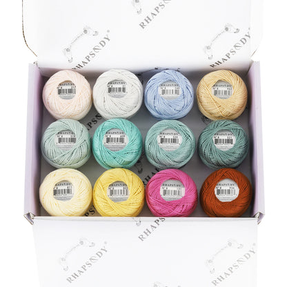 Rhapsody Size #8 Pearl Cotton Crochet Thread Embroidery Craft Needle Cross Stitch Egyptian Cotton Mercerized 12 Balls Set - W