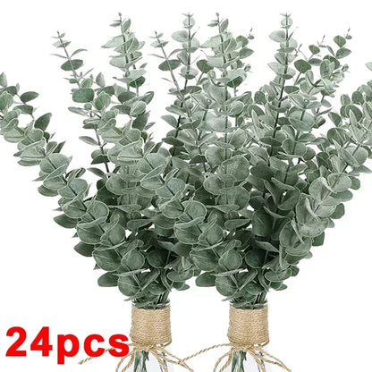 36/10PCS Artificial Eucalyptus Stems Green Leaves Fake Plants Home Flowers Bouquet Wedding Centerpiece Christmas Decoration -