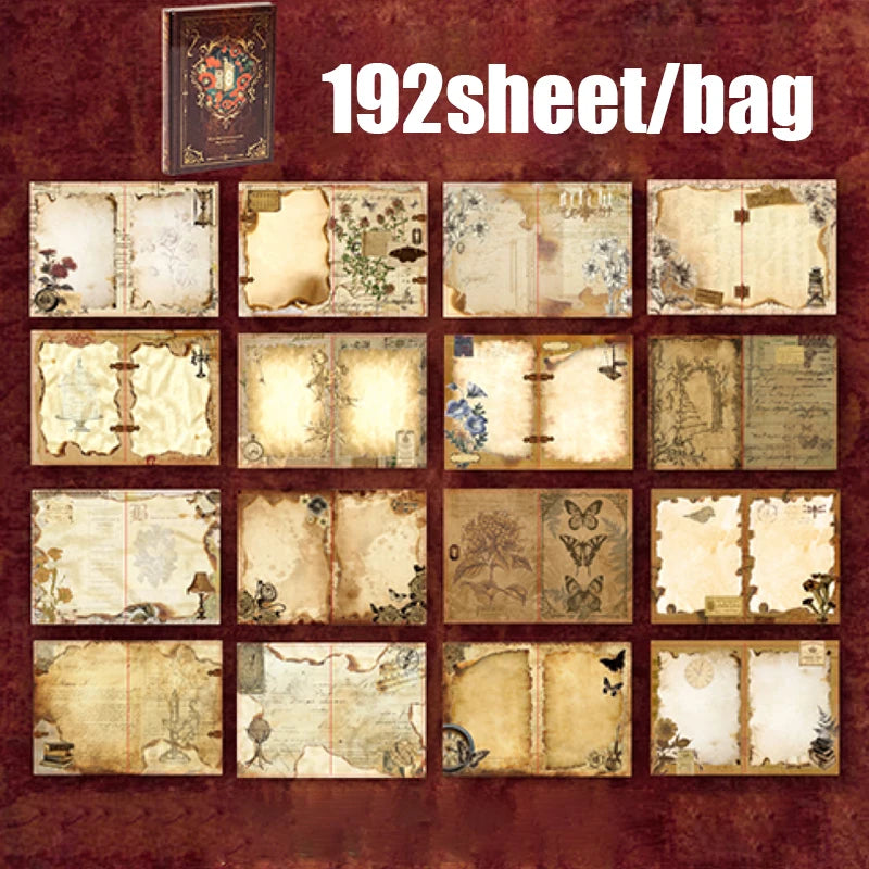 Mr.Paper 192pcs Vintage Style Notebook Set, Gold Foil Writing Pad for Journaling Note Taking, Retro Stationery Paper Sheets -
