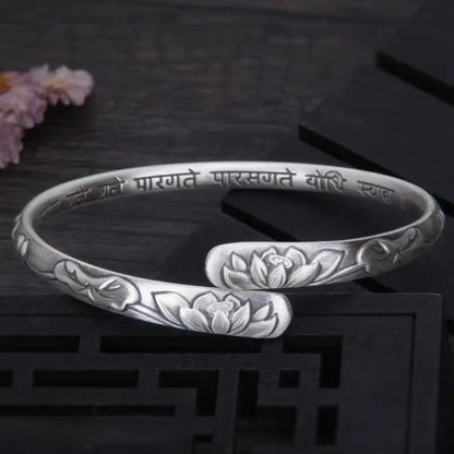 XIYANIKE Vintage Thai Silver Lotus Flower Cuff Bracelet For Women Girl Ethnic Fashion New Jewelry Party Lady Gift Pulseras Mu