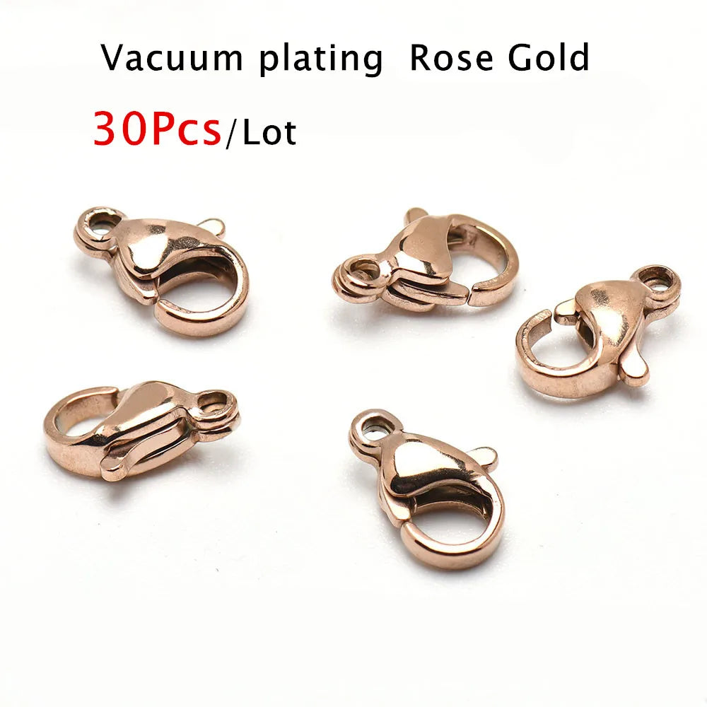 30-50Pcs 304 Stainless Steel Lobster Clasps Claw Clasps For Bracelet Necklace Chain Diy Jewelry Making Findings 9-15mm - Rose