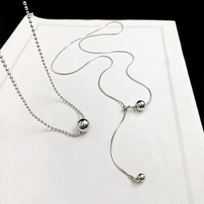 LATS Personality Stainless Steel Beaded Ball Pendant Necklace for Women Silver Color Double Layer Hip Hop Rock Chokers Jewelr