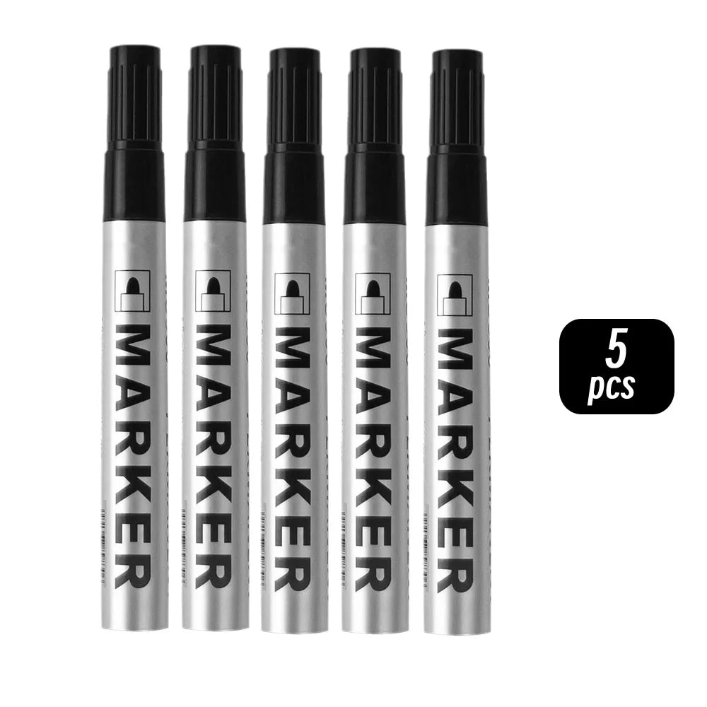 Permanent Paint Marker Pen Waterproof Black Pen for Tyre Oily Markers Quick Drying Signature Pen Stationery Supplies - 5 blac