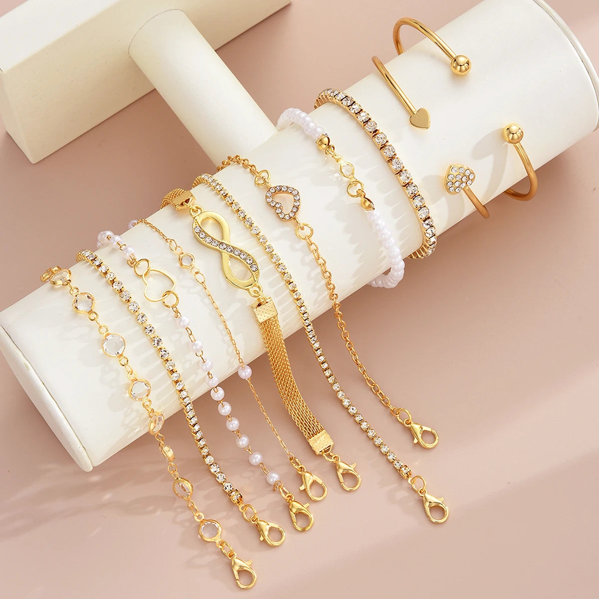 11 Pcs Boho Pearl Crystal Heart Infinity Sign Bracelets for Women Vintage Elegant Gold Color Bracelets Sets New Vacation Jewe
