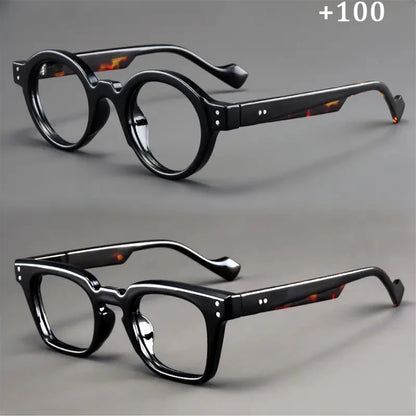 A set of 2 vintage round and square reading glasses, suitable for both men and women, designed to assist with presbyopia