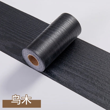 1 Roll Thickened Imitation Wood Grain Skirting Wall Stickers, Self-adhesive Living Room Bedroom Wall Corner Decoration - blac