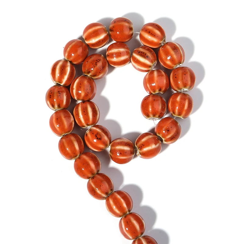 1 Strand Pumpkin Shape Stripe Ceramics Beads Colorful Floral Glaze Beads for Jewelry Making DIY Loose Spacer Beads Accessorie