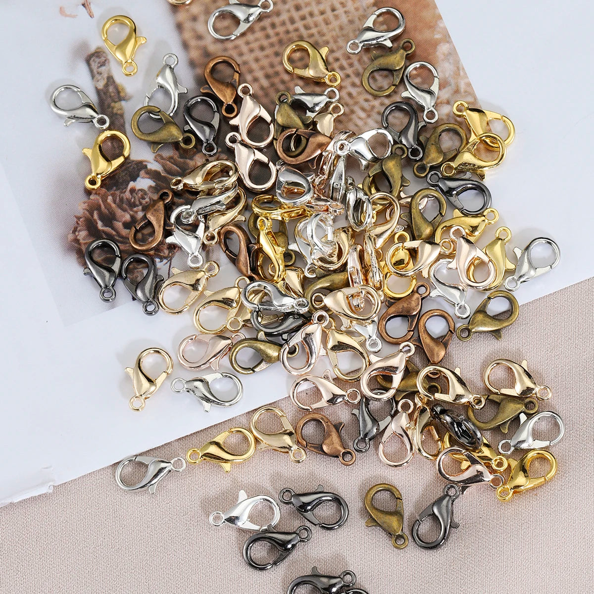 100pcs 10/12mm Alloy Lobster Clasps for DIY Handmade Chain Necklace Bracelets Pendants Jewelry Making Accessories - Multi Col