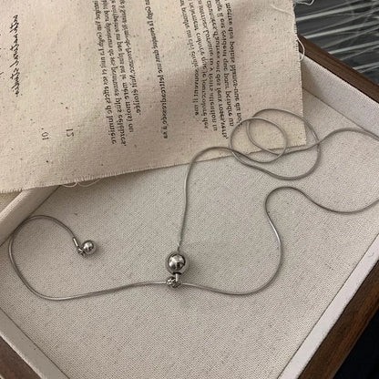 LATS Personality Stainless Steel Beaded Ball Pendant Necklace for Women Silver Color Double Layer Hip Hop Rock Chokers Jewelr