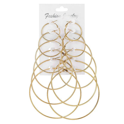 12pcs/lot Women's Hoop Earrings Gold Color Round Large Earrings Set Brincos Loop Earrings New Pendientes Para Novia - ES1422