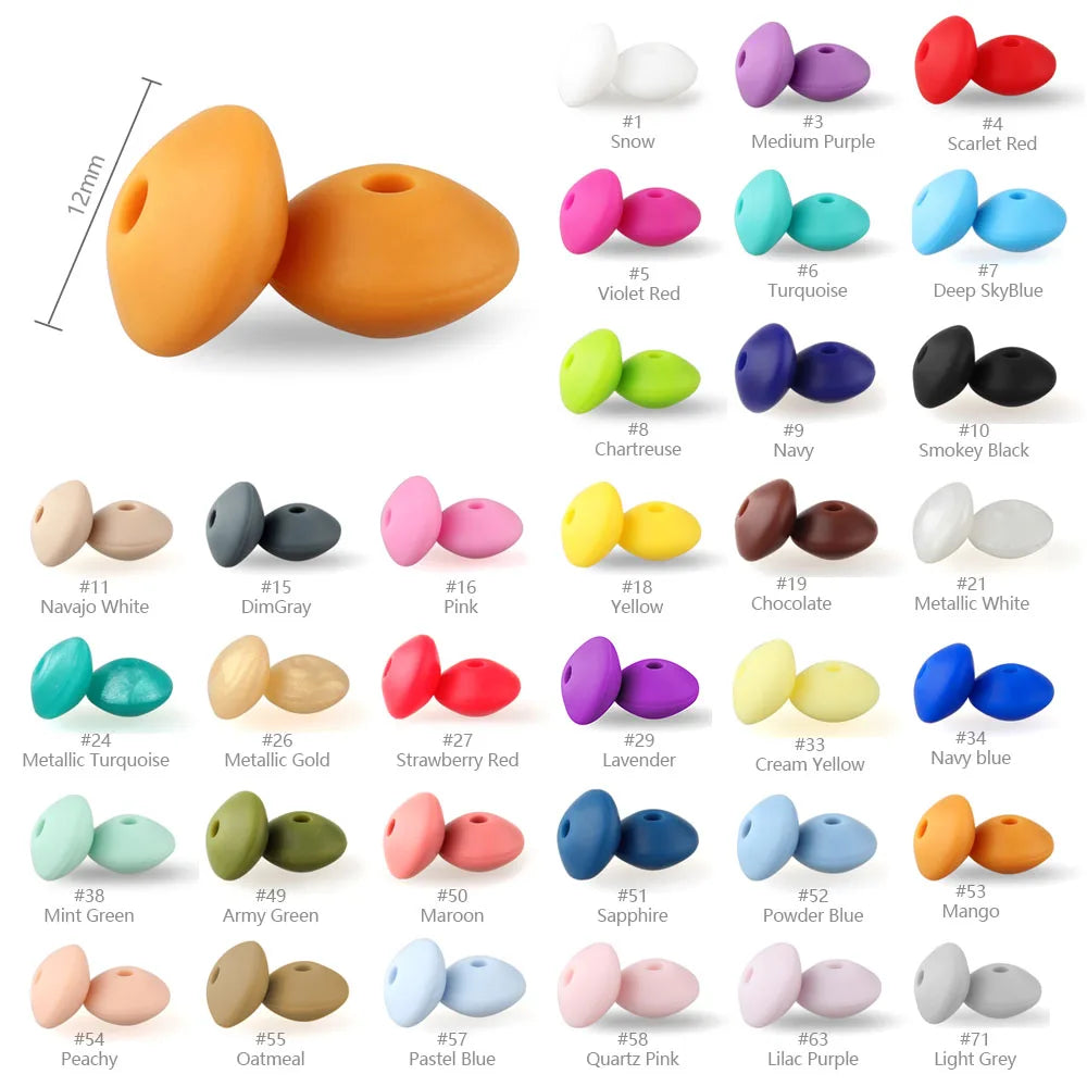 100/50/20Pcs 12mm Siilcone Beads Lentil Loose Spaced Bead for Jewelry Making DIY Beaded Pen Bracelets Necklace Keychain BPA F