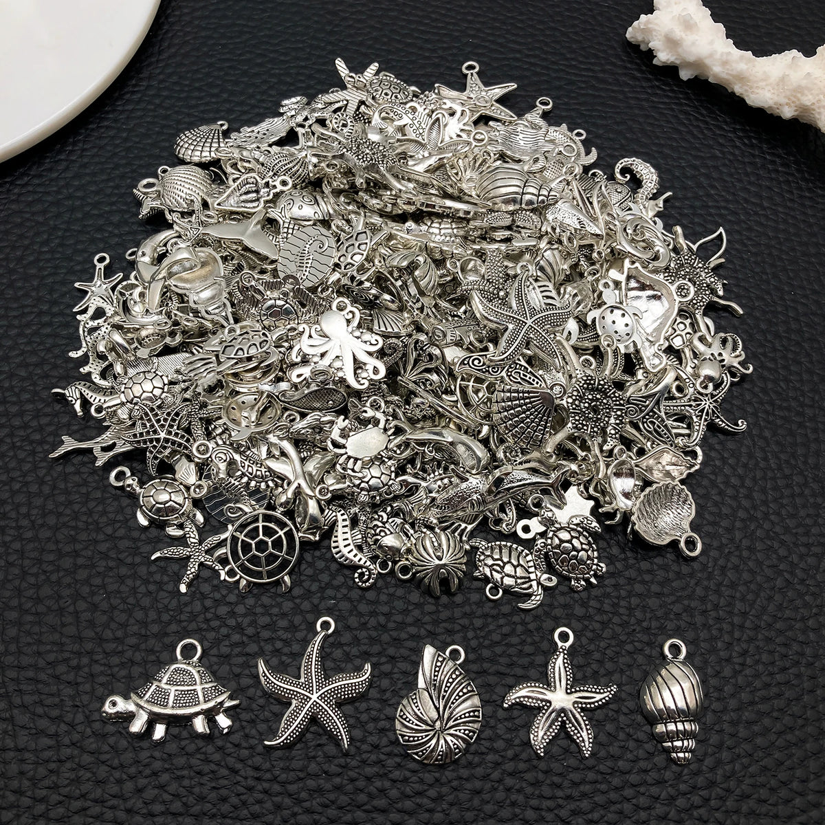 Mystic Ocean Charm Collection (20/50/100pcs) - Nautical DIY Jewelry Supplies in Aged Silver Finish