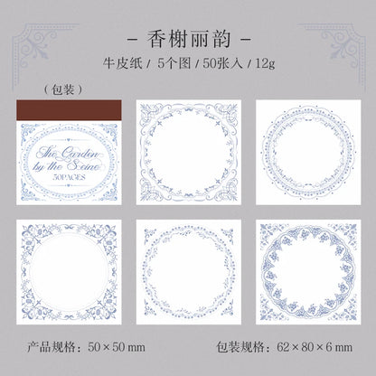 50sheets The Garden By The Seine Vintage Flower Border Memo Pad Creative DIY Journal Material Collage Stationery Note - b