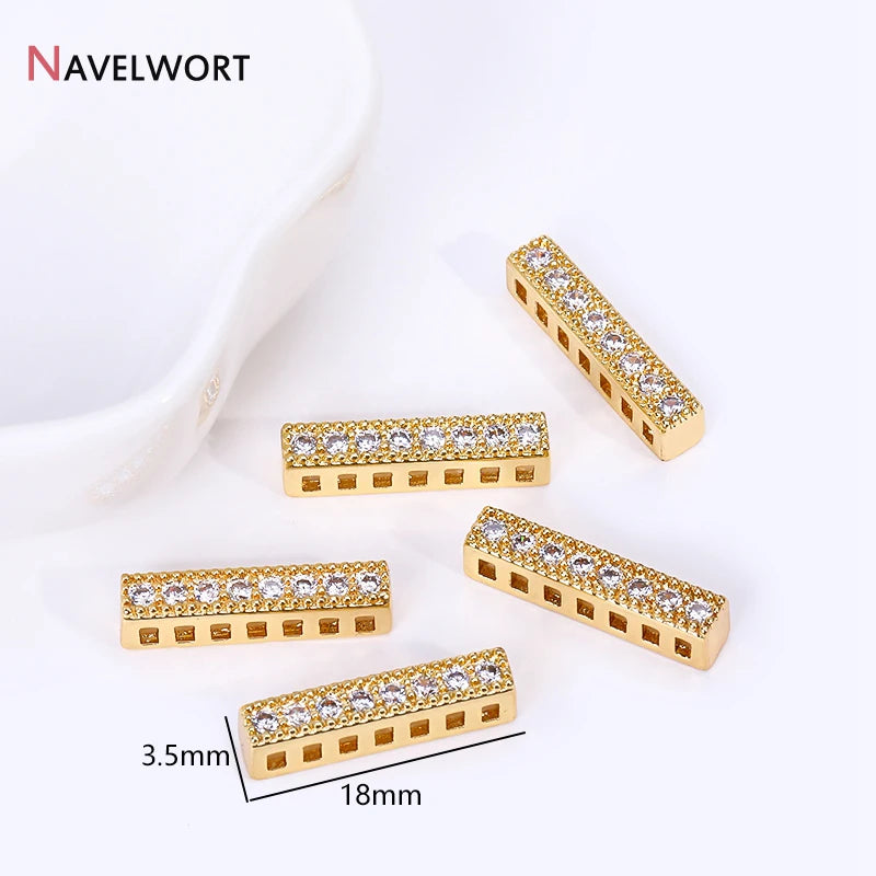 18K Gold Plated Brass Spacer Bars,Cuboid Rows Separator,Inlaid Zircon Accessories DIY Spacer Bars,Supplies For Jewelry