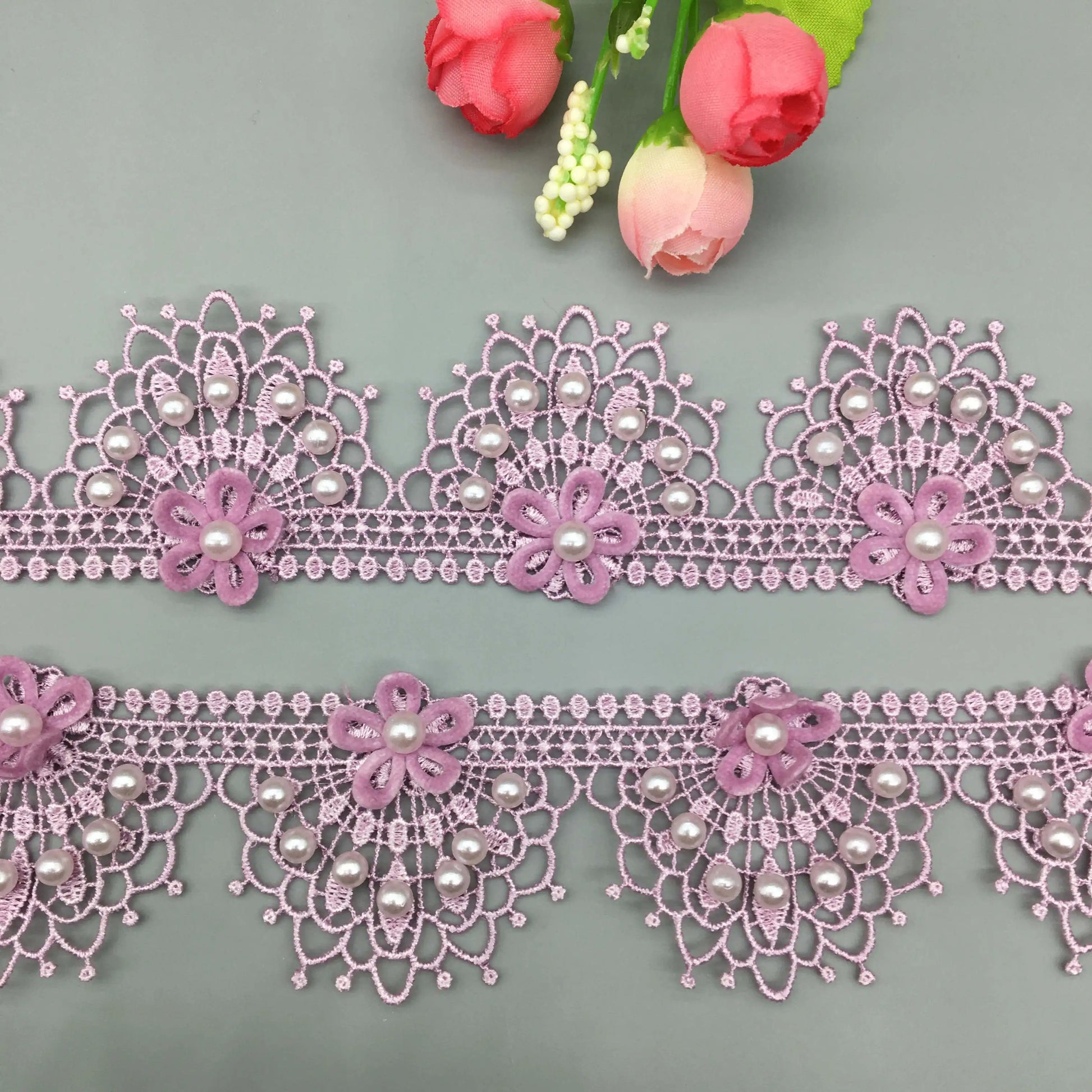 1 yard 4cm Purple Peacock Pearl Beaded Flower Embroidered Lace Trim Ribbon Applique DIY Wedding Dress Sewing Craft Decoration