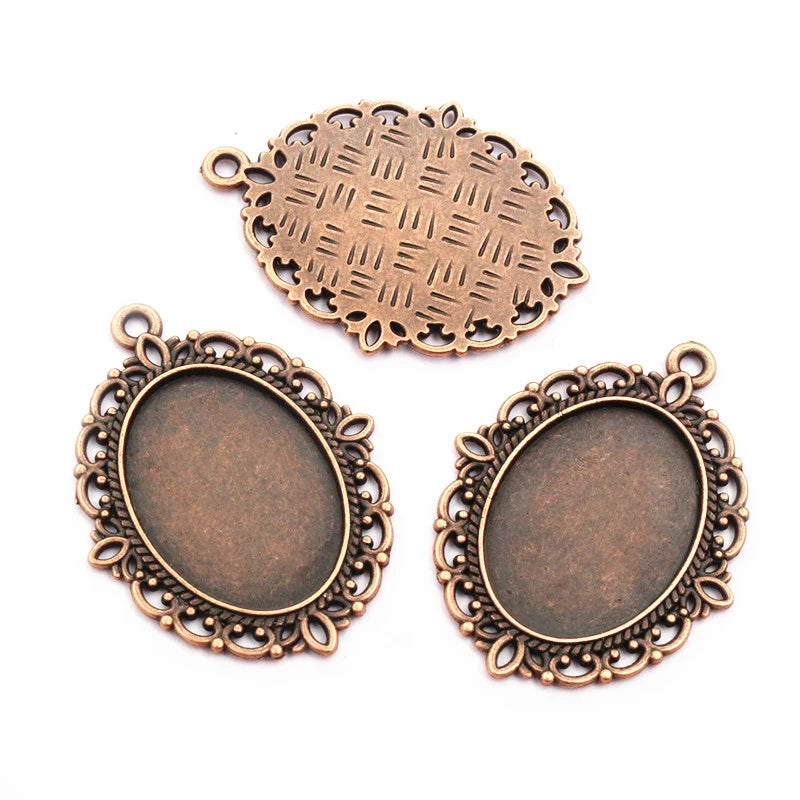 10pcs 18x25mm Inner Size 9 Colors Vintage Style Cameo Cabochon Base Setting Pendant necklace findings - Copper