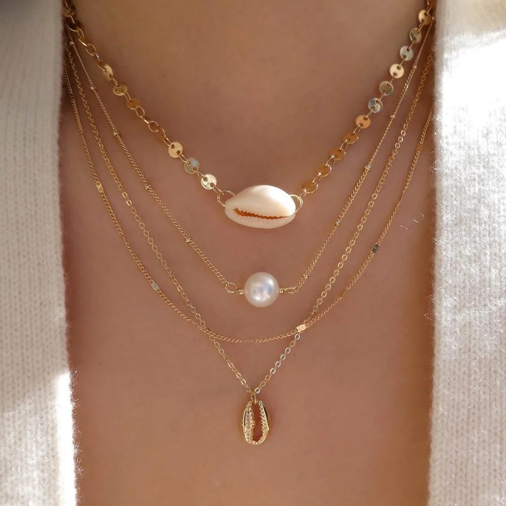 Vintage Gold Color Multiple Styles Necklace For Women Trendy Multi-Layer Disc Pendant Necklaces New Tendyaces Set Jewelry Gif