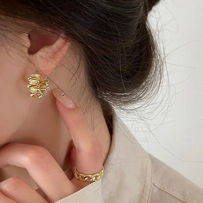 Personality Irregular Wavy Pleated Hoop Earrings for Women New Charm Gold Color Stainless Steel Dangle Jewelry Accessories Gi