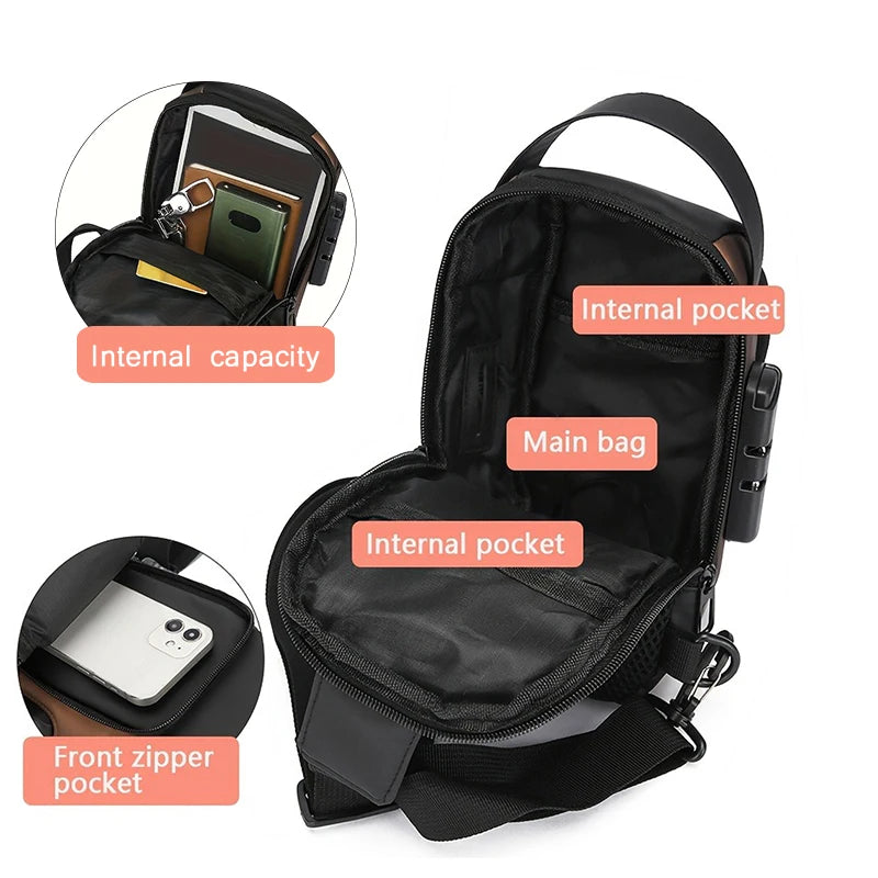 Durable Oxford Fabric Men's Sling Bag - Stylish Motorcycle Crossbody Chest Pack with Phone Pocket, Zip Closure for Daily Comm