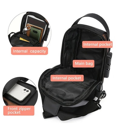 Durable Oxford Fabric Men's Sling Bag - Stylish Motorcycle Crossbody Chest Pack with Phone Pocket, Zip Closure for Daily Comm