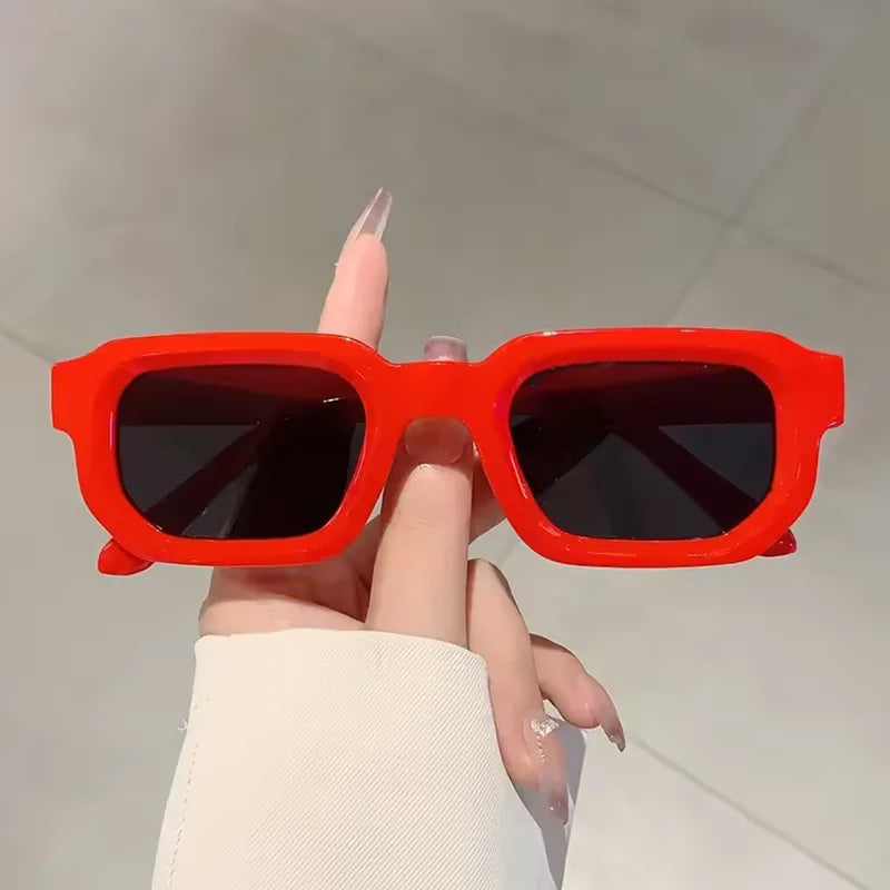 New Men Vintage Rectangle Frame Sunglasses Fashion Retro Sun Glasses Design Glasses UV400 Eyewear Women Goggles - Red