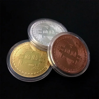 Plated Souvenir Gift Art Collection Physical Bitcon Coin BTC Case Antique Imitation Bitcoints Coins Metal Gold Commemorative