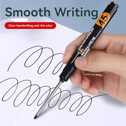 45mm Waterproof Deep Hole Marker Pens Long Nib Head Carpenter Pen White/Black/Blue Ink for Multi-Purpose Woodworking Hand Too