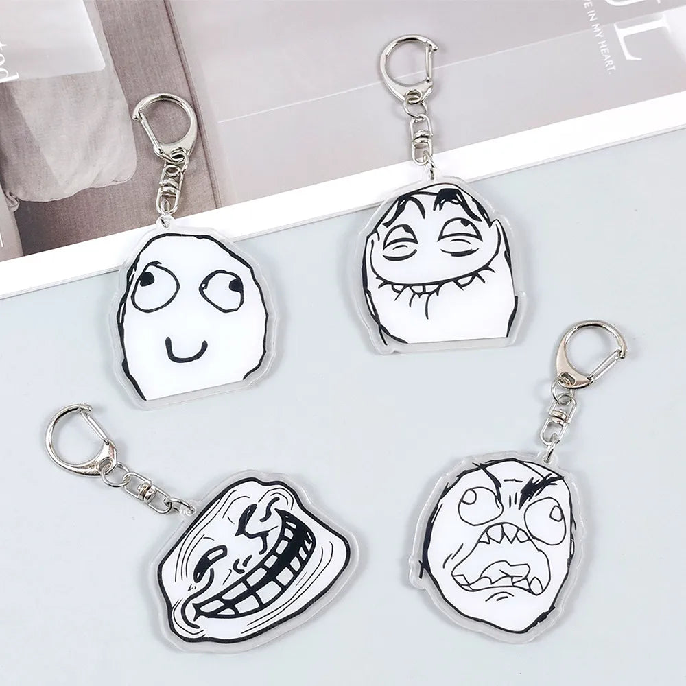 Creative Troll Face Keychains No Me Gusta Rage Forever Alone Acrylic Pendant Key Chain Backpack Car Ornament Comic Fans Gift