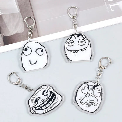 Creative Troll Face Keychains No Me Gusta Rage Forever Alone Acrylic Pendant Key Chain Backpack Car Ornament Comic Fans Gift