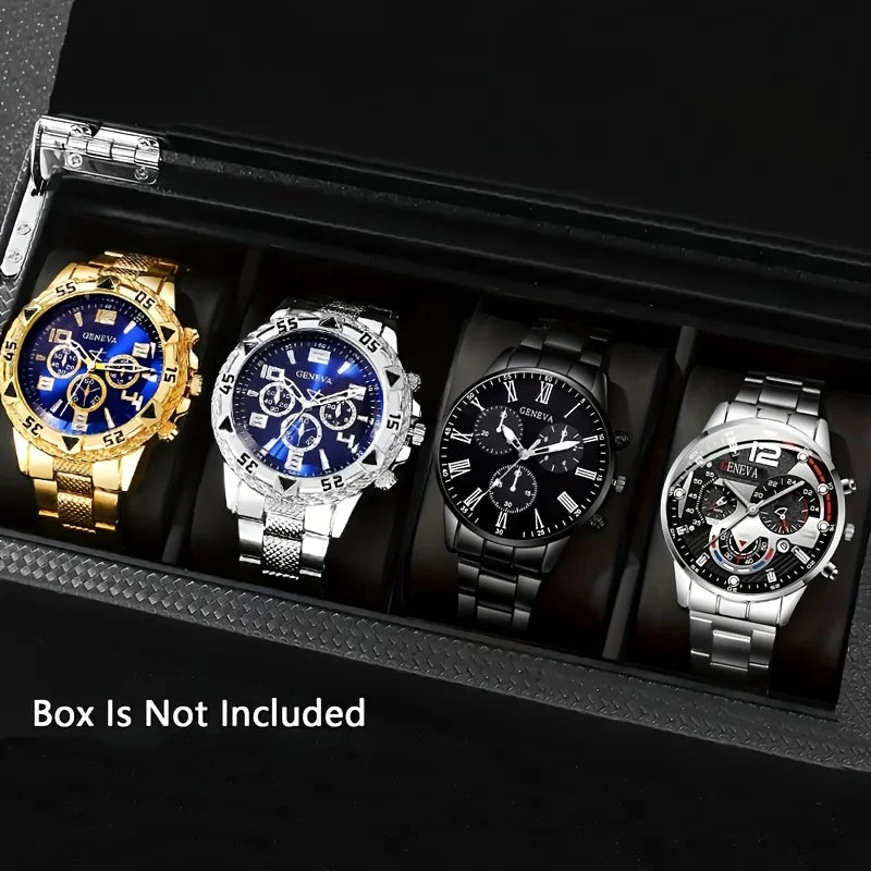 4pcs/1pcs Fashionable Men's Quartz Watch - Stainless Steel Strap, Round Zinc Alloy Case, Electronic Sports - 1