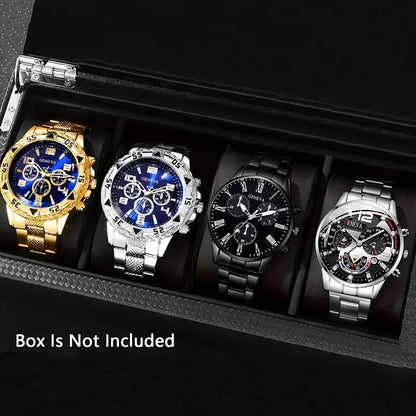 4pcs/1pcs Fashionable Men's Quartz Watch - Stainless Steel Strap, Round Zinc Alloy Case, Electronic Sports - 1