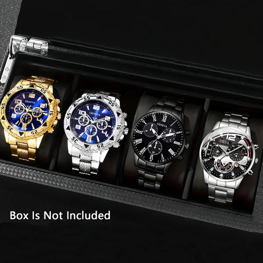4pcs/1pcs Fashionable Men's Quartz Watch - Stainless Steel Strap, Round Zinc Alloy Case, Electronic Sports