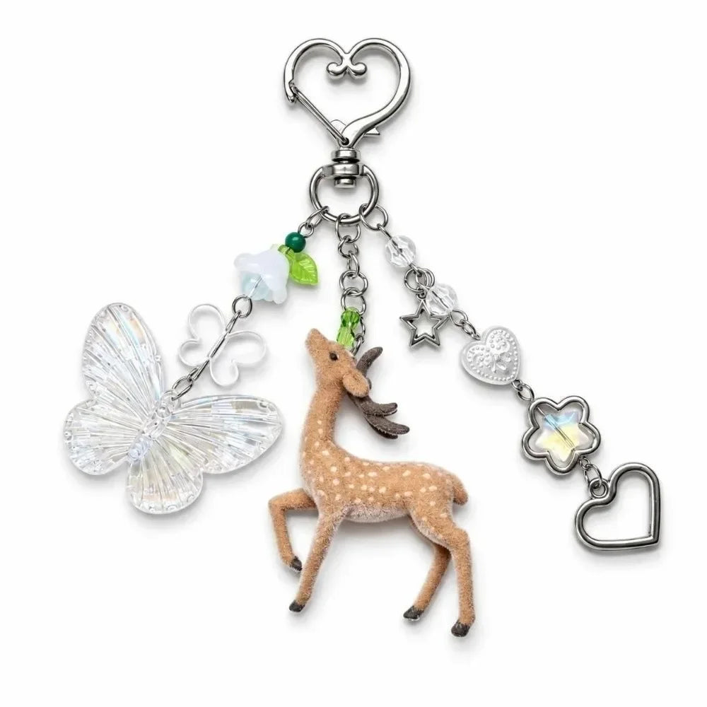 Cute Portable Deer Keychain 11.5cm Length Korean Style Phone Charms Handmade DIY Bead Case