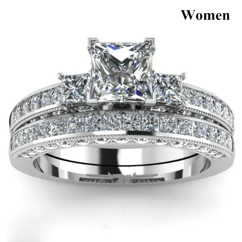 Charm Couple Rings Romantic Women Red Rhinestones Rings Set Trendy Men Stainless Steel Celtic Dragon Rings Wedding Band Jewel