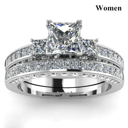 Charm Couple Rings Romantic Women Red Rhinestones Rings Set Trendy Men Stainless Steel Celtic Dragon Rings Wedding Band Jewel
