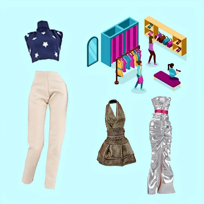 30Pcs Doll Clothes And Accessories Set for Girl Dolls Include 4Fashion Dresses 4Top And Pants 2Long Dresses 10Shoes 10Dresses
