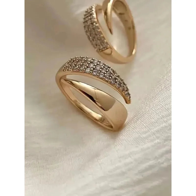 Gold Plated Sun Rings for Women Natural Stone Inlaid in Hollow Metal Texture Ring Trendy Jewelry - JZ0020