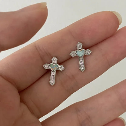 Shiny Rhinestone Zircon Cross Earrings For Women Korean Fashion Stainless Steel Earring Daily Birthday Party Y2K Jewelry Gift