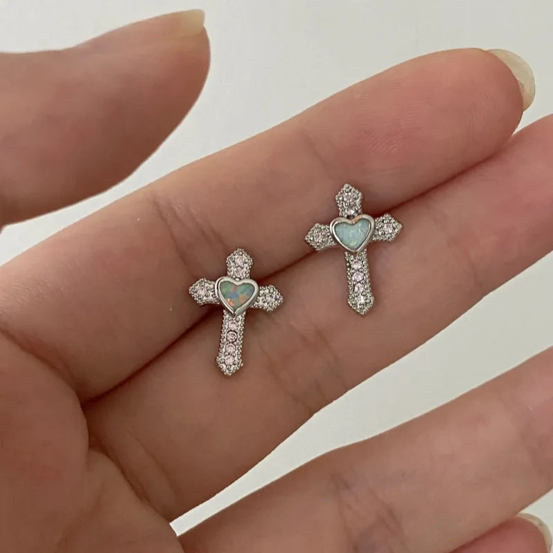 Shiny Rhinestone Zircon Cross Earrings For Women Korean Fashion Stainless Steel Earring Daily Birthday Party Y2K Jewelry Gift