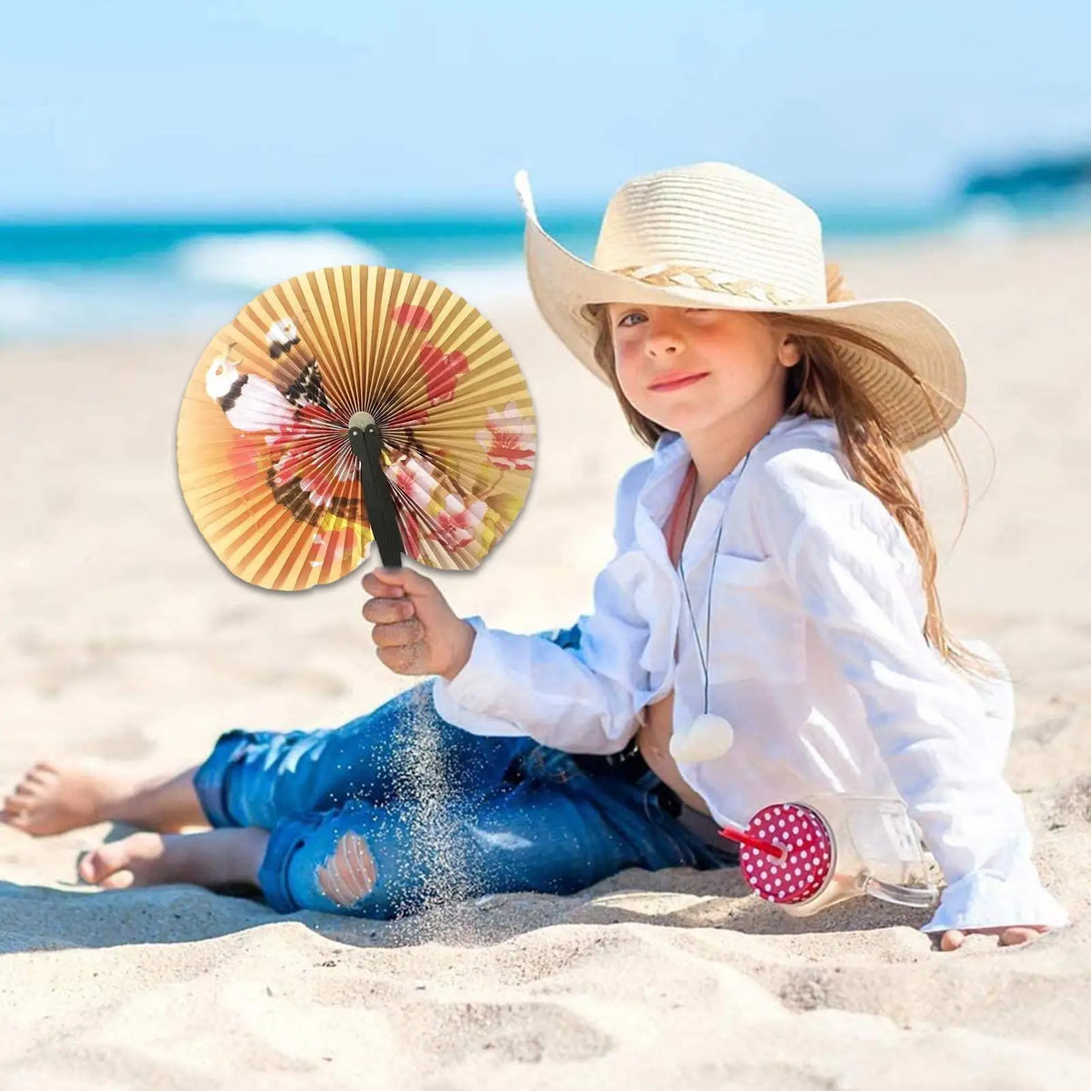 Chinese Origami Hand Fan Flower Print For Wedding Party Summer Beach Outdoor Chinese Decorations 1pc random color