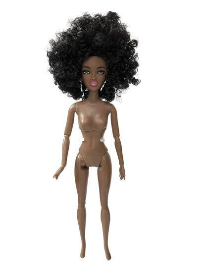 30cm Height Black Dolls Multi-jointed Black Skin African Dolls with Black Hair for Girls Diy Dress Up Toys - Black Skin-C