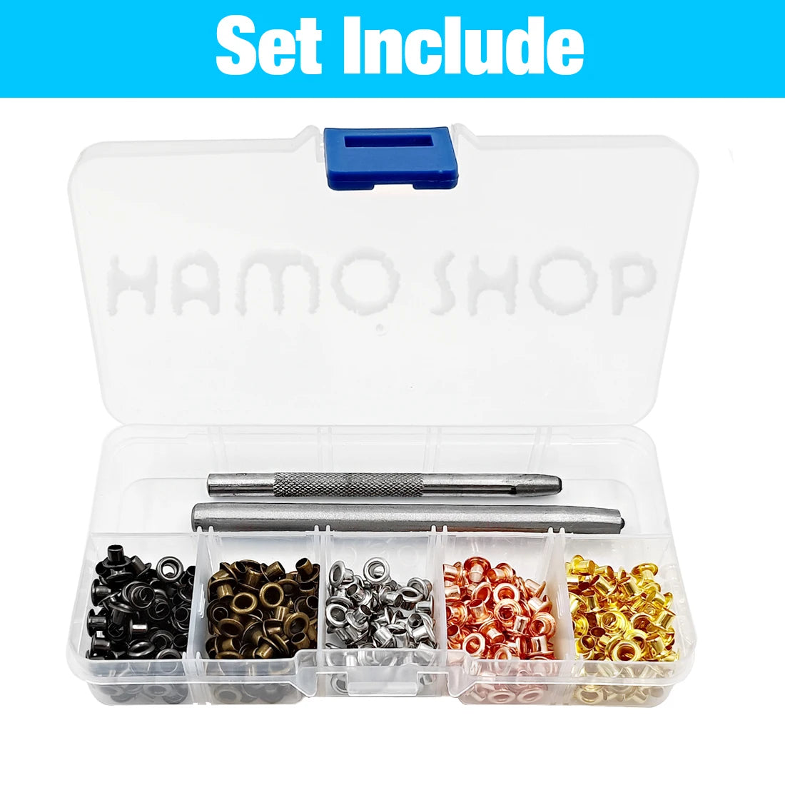 200pcs Metal Eyelet Gromment Kit Eyelet Punch Install Tool Set With Storage Box For LeatherCraft Shoes Belt Cap Bag Tags Clot