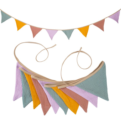 2.6M Nursery Fabric Bunting 10 Triangle Pennant Flags Party Decor Banner Home Baby Shower Carnival Garland - NO002-Purple Can
