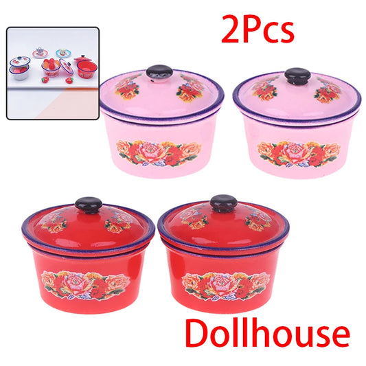 2pcs Dollhouse Miniature Nostalgic Life Scene Decoration Enamel Basin Doll Accessories Toys