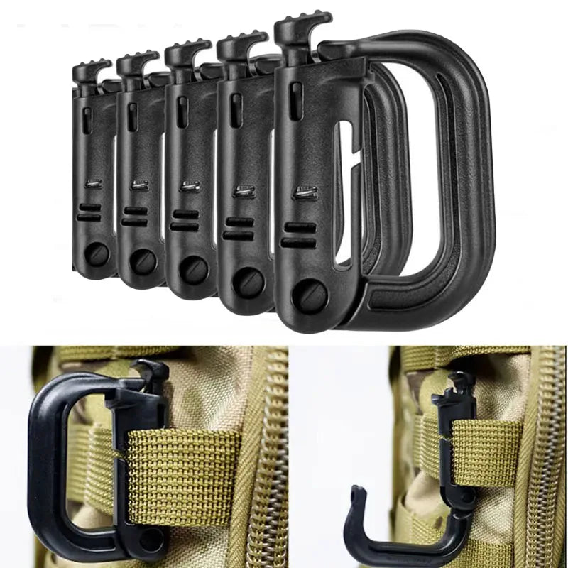5Pcs Plastic D-Ring Tactical Carabiner Grimlock Lock Hard Hook Buckle Clip For Molle Webbing Accessories Backpack/Pouch/Bag/B