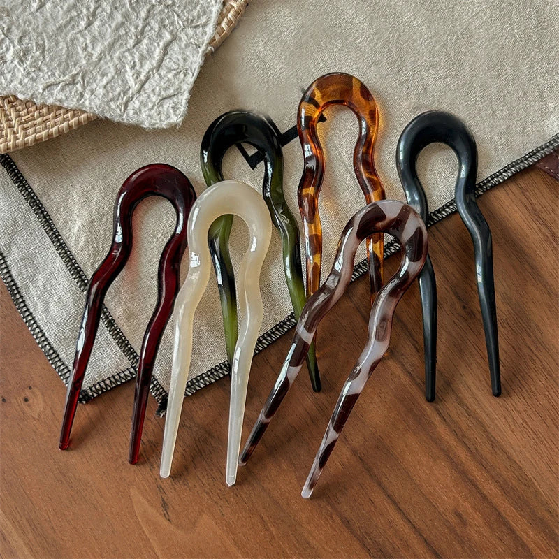 New U-Shaped Hair Fork Women Fashion Tortoiseshell Acetate Hairpin Geometric Design Headwear Hair Sticks Girl Hair Accessorie
