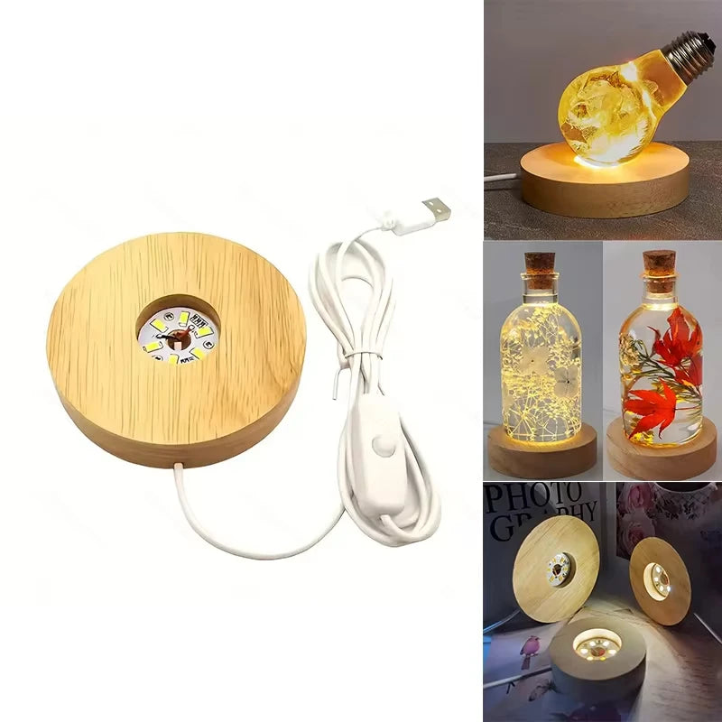 Wood Desktop Decorative Lights Light Base Night Light Wooden Led Usb Display Light Display Stand Lamp Holder Lamp Art Ornamen