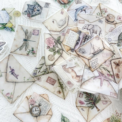 50pcs Vintage Envelope Transparent PET Stickers Decals For Phone Laptop Notebook Refrigerator DIY Aesthetic Waterproof Sticke