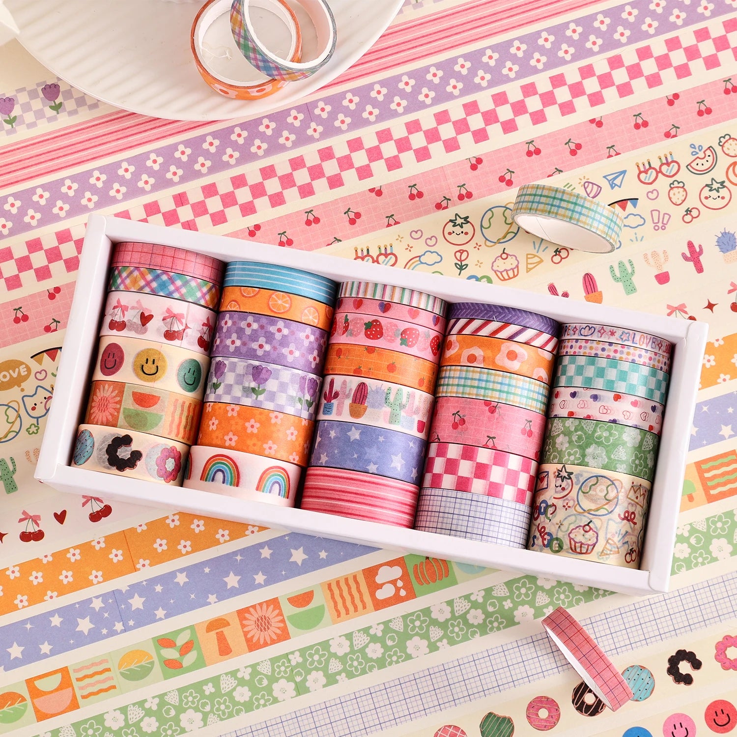 32 Rolls Colorful Cute Floral Writable Washi Tape Set, Decorative Tapes for Scrapbooking and Journaling, Junk Journal Supplie